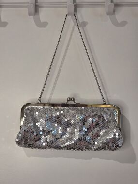 LOFT Silver Sequin Chain Clutch